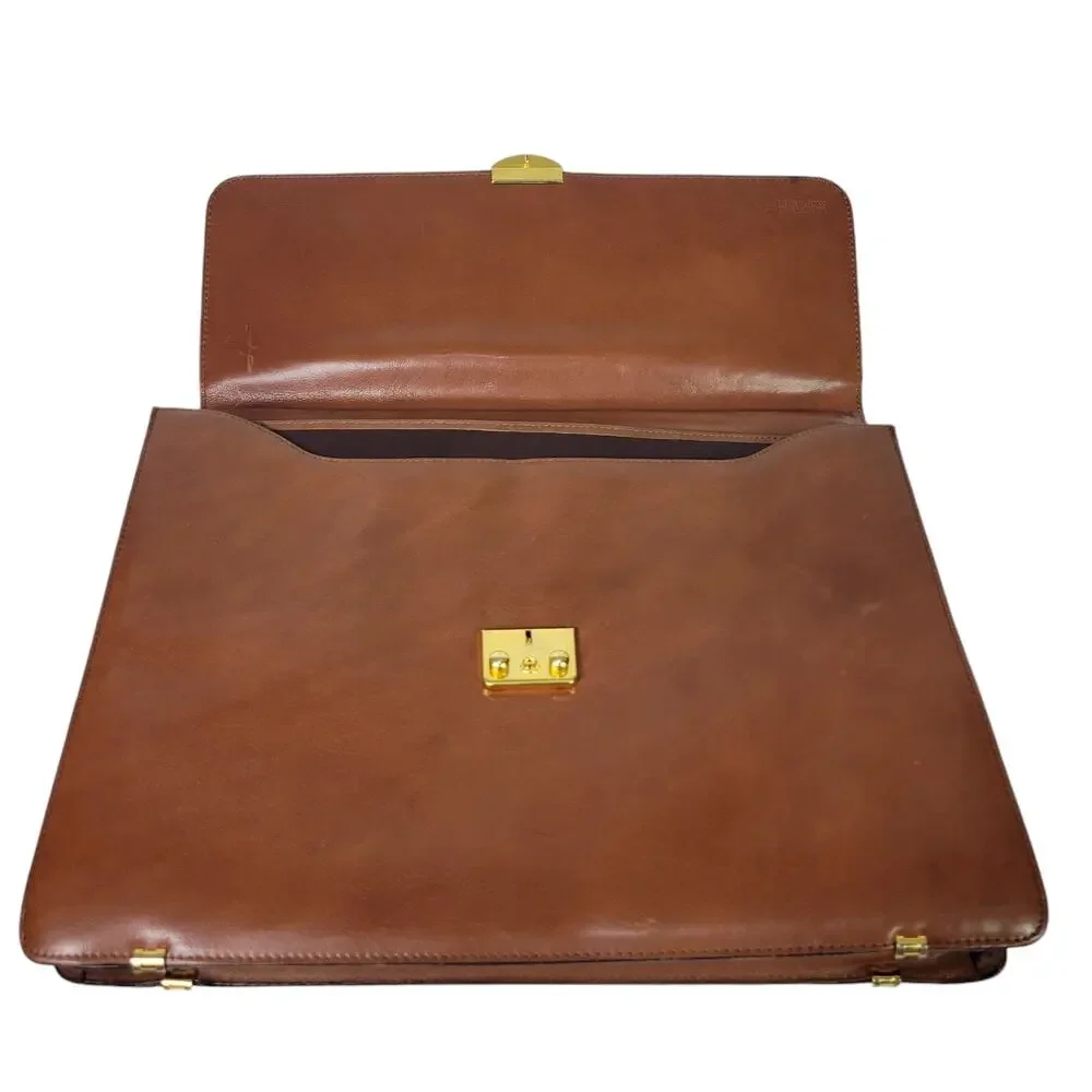 Vintage Leather Business Bag Briefcase Brown Attache Case Document Folder File